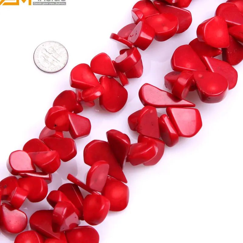 Крашеные жемчужинами плоские каплевидные красные коралловые бусины для изготовления ювелирных изделий Размер на выбор 15 дюймов DIY