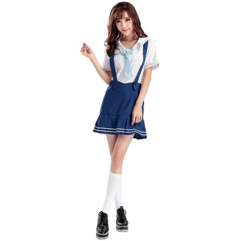 

Game Love Live Sailor Suit Rin Hoshizora White Shirt/Blue Tie/Strap Skirt 3pcs/Set Girls Cosplay Costumes on Sale