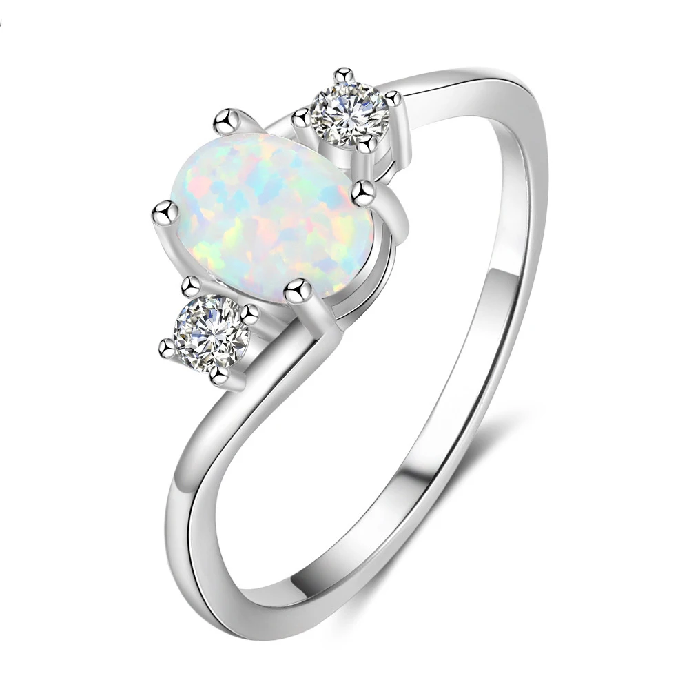 

Rainbow Opal Engagement Rings for Women Vintage Jewelry White Crystal Ring Big Oval Stone Ring Bague Femme Rings for Mom 6-10