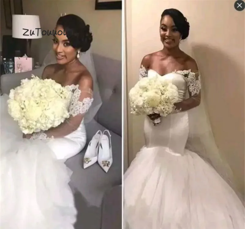 mermaid off the shoulder pure white wedding dress