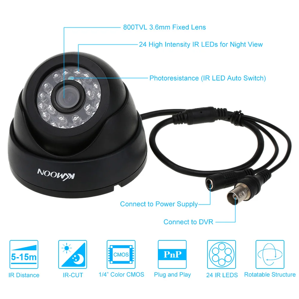 Kkmoon 16ch H.264 960 h/D1 DVR безопасности Системы с 8 шт. 800TVL ИК-Ночной вид CCTV камера для дома Системы скрытого видеонаблюдения