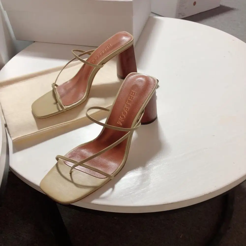 

BELLECOM The new 2019 summer fashion Korean version of high heel flip-flops for women wearing simple strappy chunky sandals