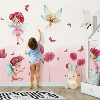 

Custom 3D Wall Mural Hand-Painted Floral Sprites Wallpaper For Kids Room Living Room TV Background Wall Home Decor 3D Wall Cloth