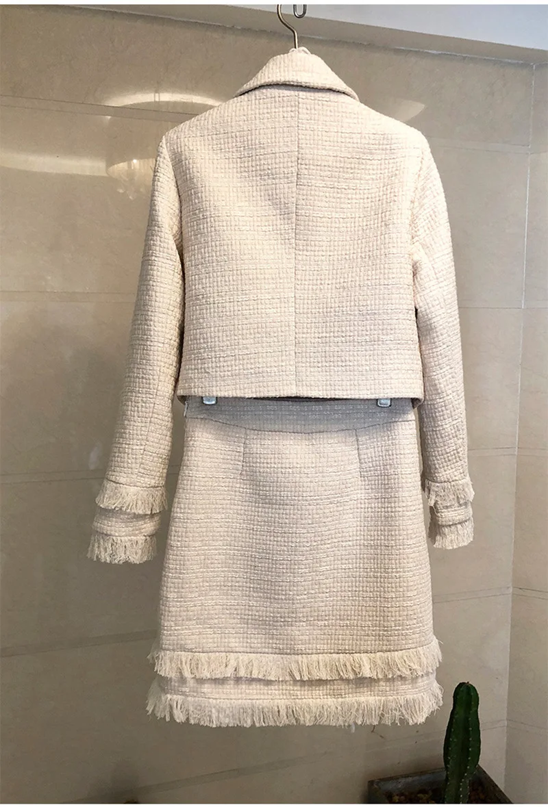 Брендовый дизайнерский осенне-зимний женский элегантный твидовый костюм, короткая куртка с отложным воротником и бантом+ мини-юбка, комплект из 2 предметов Y183