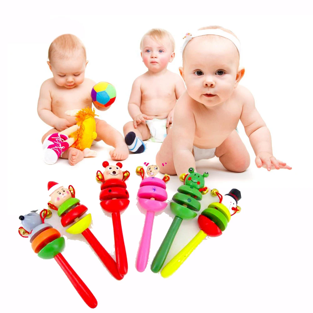 1pcs Baby Wooden Maracas Wood Rattles Kids Musical Shaker Toy Party Maracas Favor Child Music Maracas