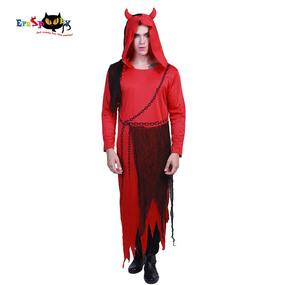 

Eraspooky new scary costume halloween adulte homme long robe hood chain Devil Lord Costume Men Demon Cosplay Game Cosplay Party
