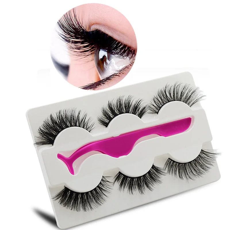 

Hot 3 Pairs 3 Styles 5D Faux Mink Hair Soft False Eyelashes Fluffy Wispy Thick Lashes Handmade Soft Eye Makeup Extension Tools
