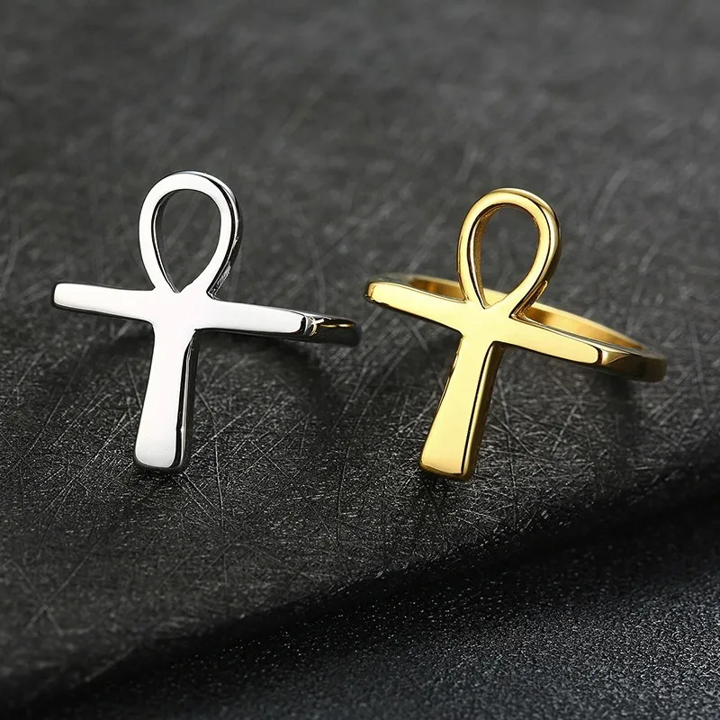

Stainless Steel Gothic Egyptian Eternal Life Ankh Cross Ring for Men Women Jewelry