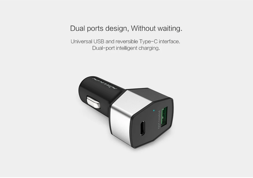 Nillkin 2 USB с двойным портом+ Автомобильное зарядное устройство type-C Quick Charge 3,0 адаптер QC3.0 QC2.0 портативное зарядное устройство для автомобильного прикуривателя