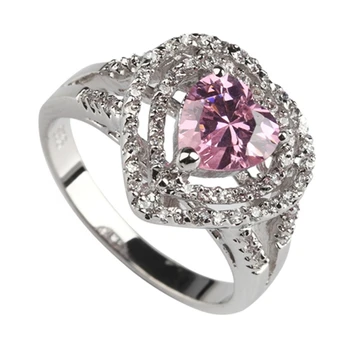 

SHUNXUNZE Vintage fashion Engagement rings jewelry for Noble Generous women Pink Cubic Zirconia Rhodium plated R557 size 6 7 8 9