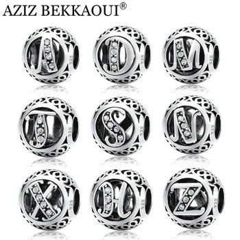

AZIZ BEKKAOUI Brand Design Silver Color Beads Original Alphabet Beads Fit diy Charm Bracelet Sterling Silver Color Letter Charms