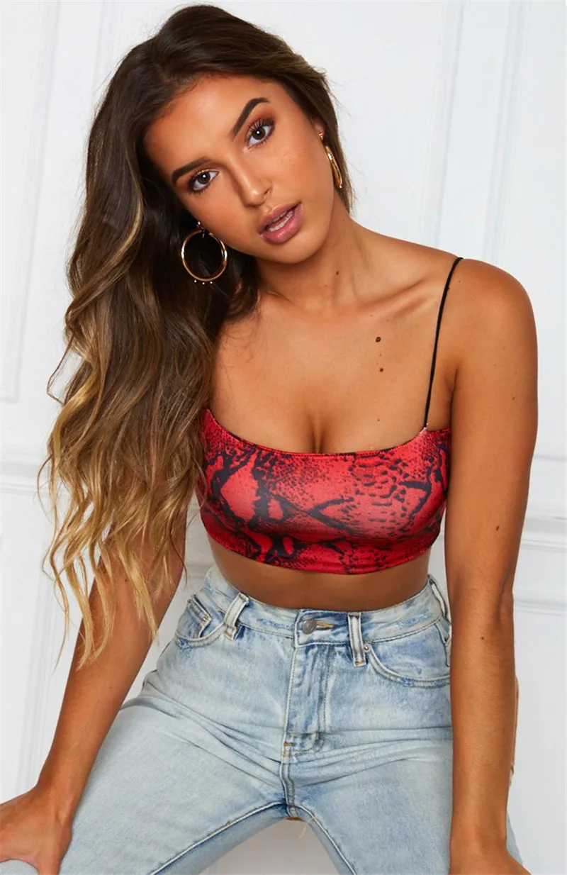

Women Sexy Snake Printed Crop Top Gym Sport Running Jogger Spaghetti Strap Vest Casual Summer Short Camis Club Wear 3 Colors