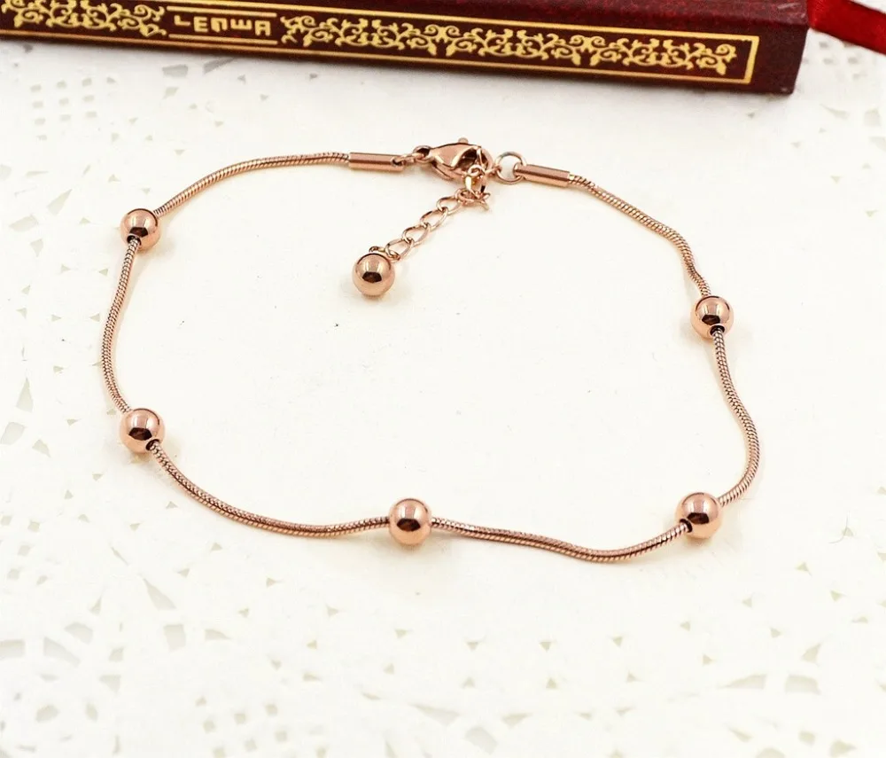 

TYME Smal Balls Stainless Steel Rose Gold Color Snake Chain Bracelets For Women Female Elegant Jewelry Pulseras pulseiras bangle