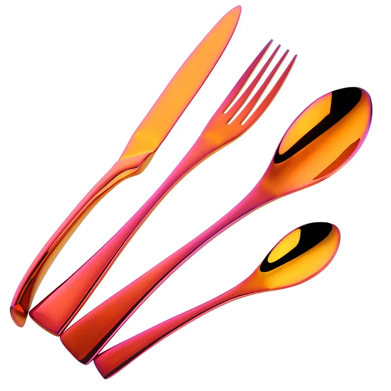 

Kaya Rainbow Western Food Dinnerware Set 18/8 Stainless Steel Steak Knife Fork Tablespoon Teaspoon Tableware Colorful Dinner set