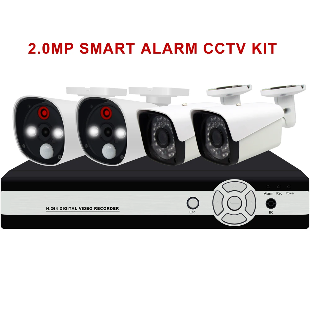 4CH Smart Alarm 1.3MP AHD CCTV KIT with PIR Sensor Motion Detect & Strong White Leds to Anti-Intruder Alarm Push to Mobile APP_120