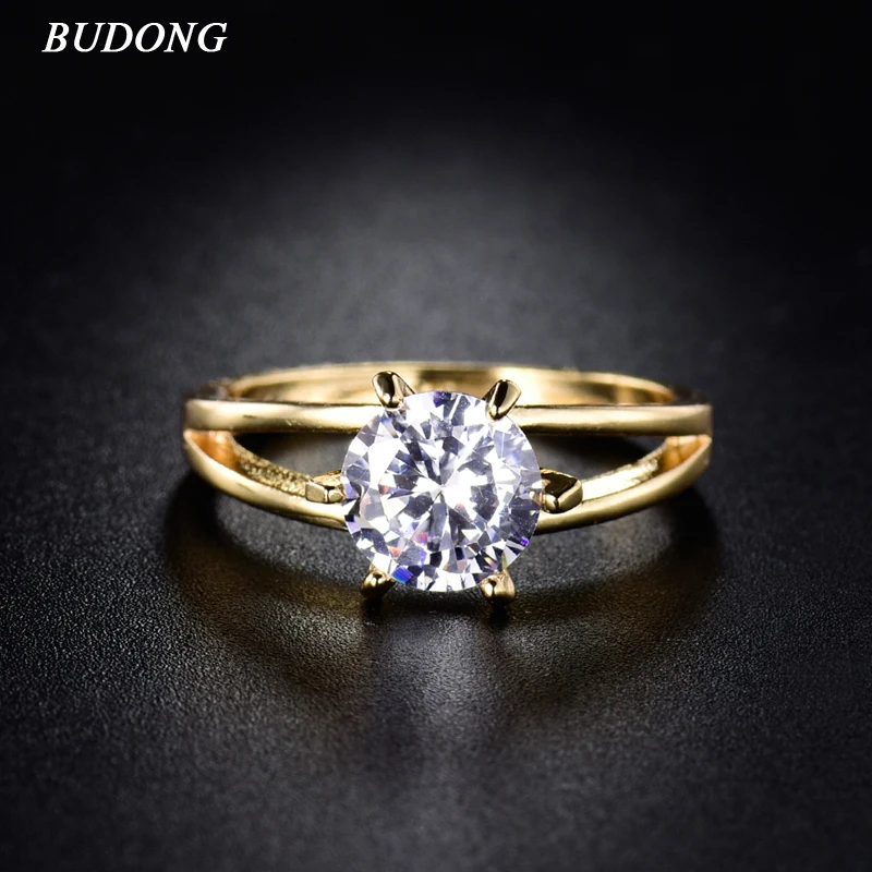 Женское кольцо для свадьбы BUDONG Золотое из фианита AAA + с камнями XUR021 | Украшения и