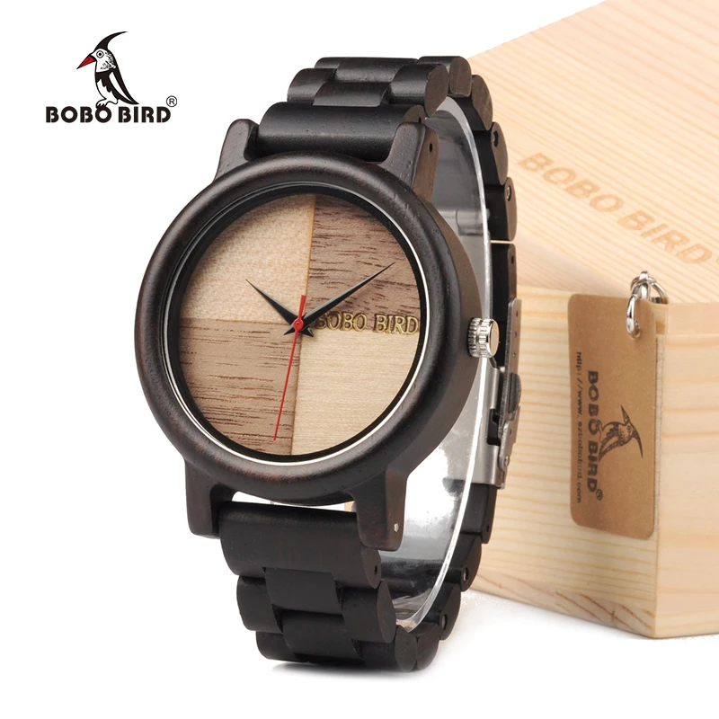 Goede BOBO VOGEL N07 Handgemaakte Unieke Hout Quartz Mannen Horloge Met Ebbenhout band Lichtgewicht Voor Mannen Jurk Horloges Met Gift doos