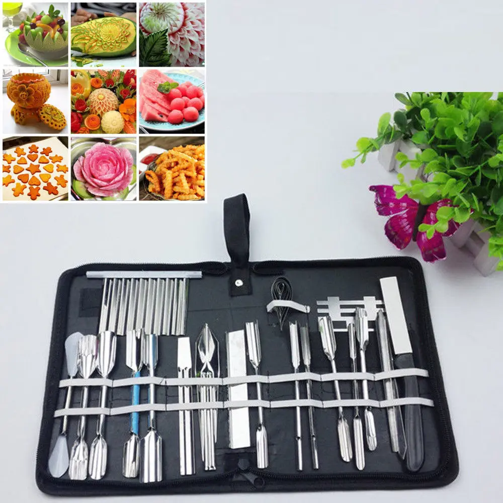 

GY 25pcs/set Vegetable Fruit food Carving Tools Set Engraving Chef knives Kit With Case