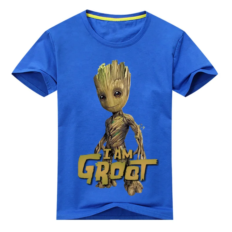 Детская футболка «I Am Groot» для детей, летняя футболка с короткими рукавами, топы, одежда детские Забавные футболки с 3D принтом, костюм топ для мальчиков и девочек, DX038 - Цвет: Blue Shirt