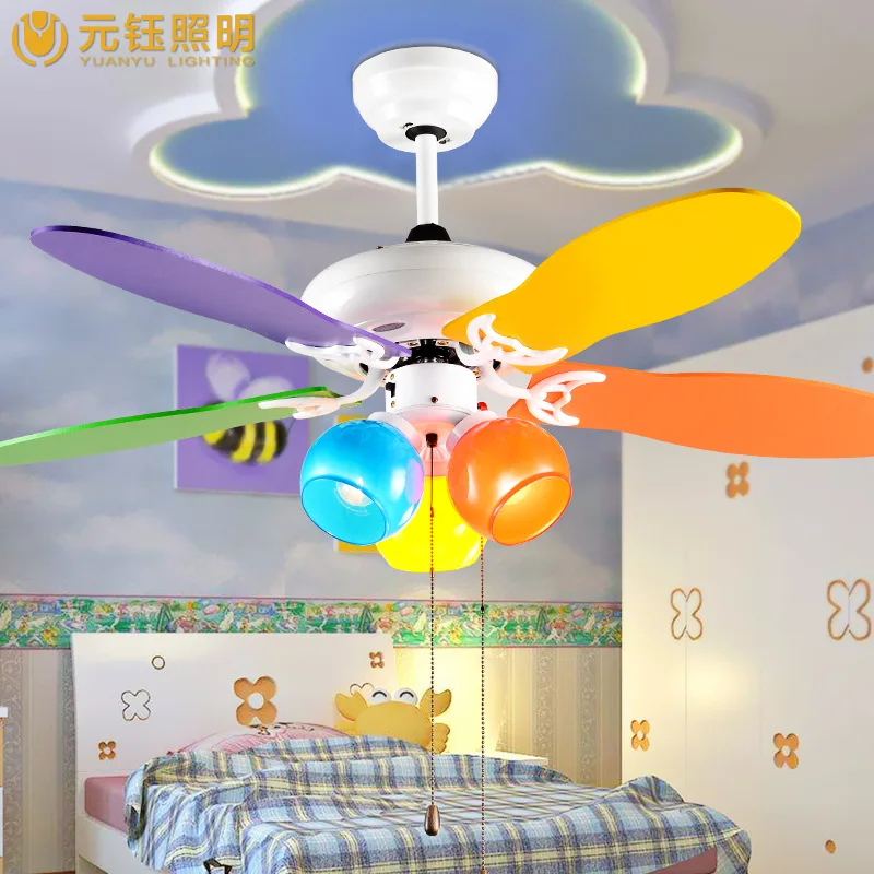 Colorful Romantic Cute Kids Room Led 3 Heads Ceiling Fans