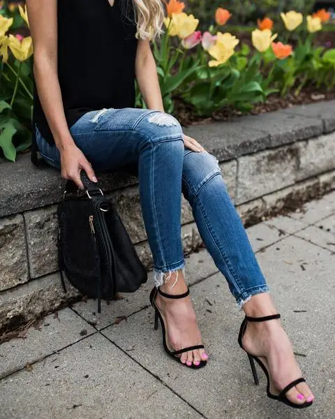 Новые черные ботинки в байкерском и дырявые джинсы Для женщин Средний Высокая талия стрейч джинсовые узкие штаны Motor Jeans для Для женщин