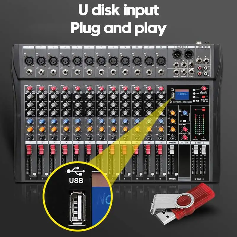 LEORY 12 canales bluetooth Digital micrófono mezclador de sonido consola profesional Karaoke Audio mezclador amplificador con USB - 5