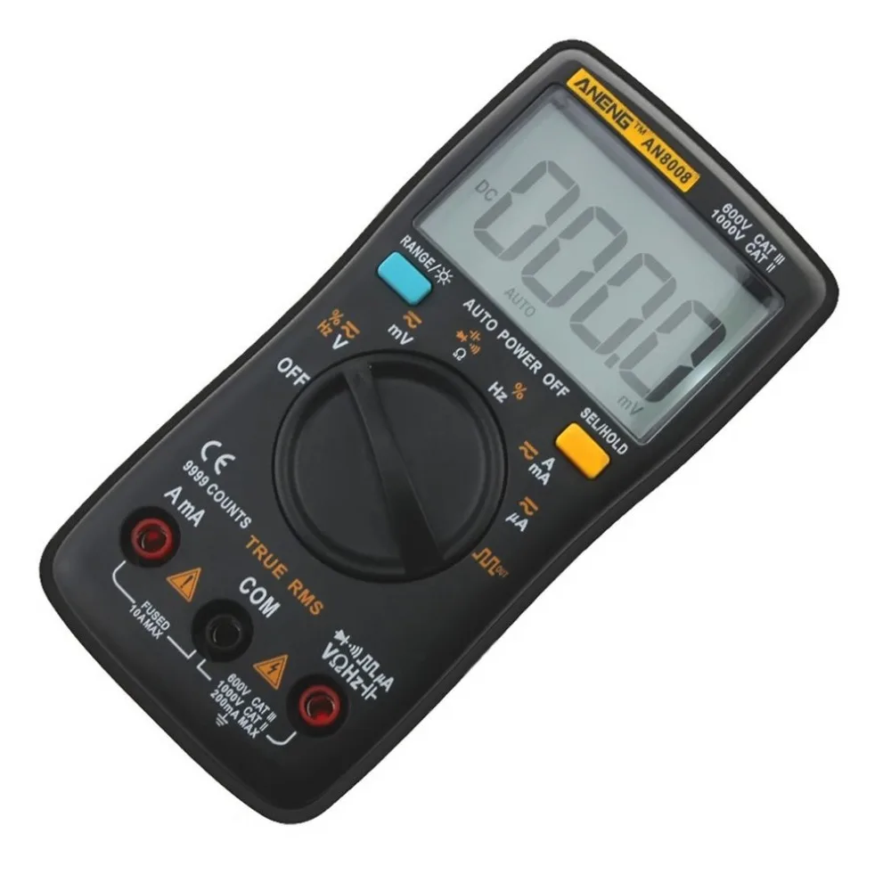 AN8008 Оранжевый цифровой мультиметр True-RMS 9999 отсчетов транзисторный тестер установка для измерения параметров конденсаторов Автомобильный Электрический rm409b зажим тест