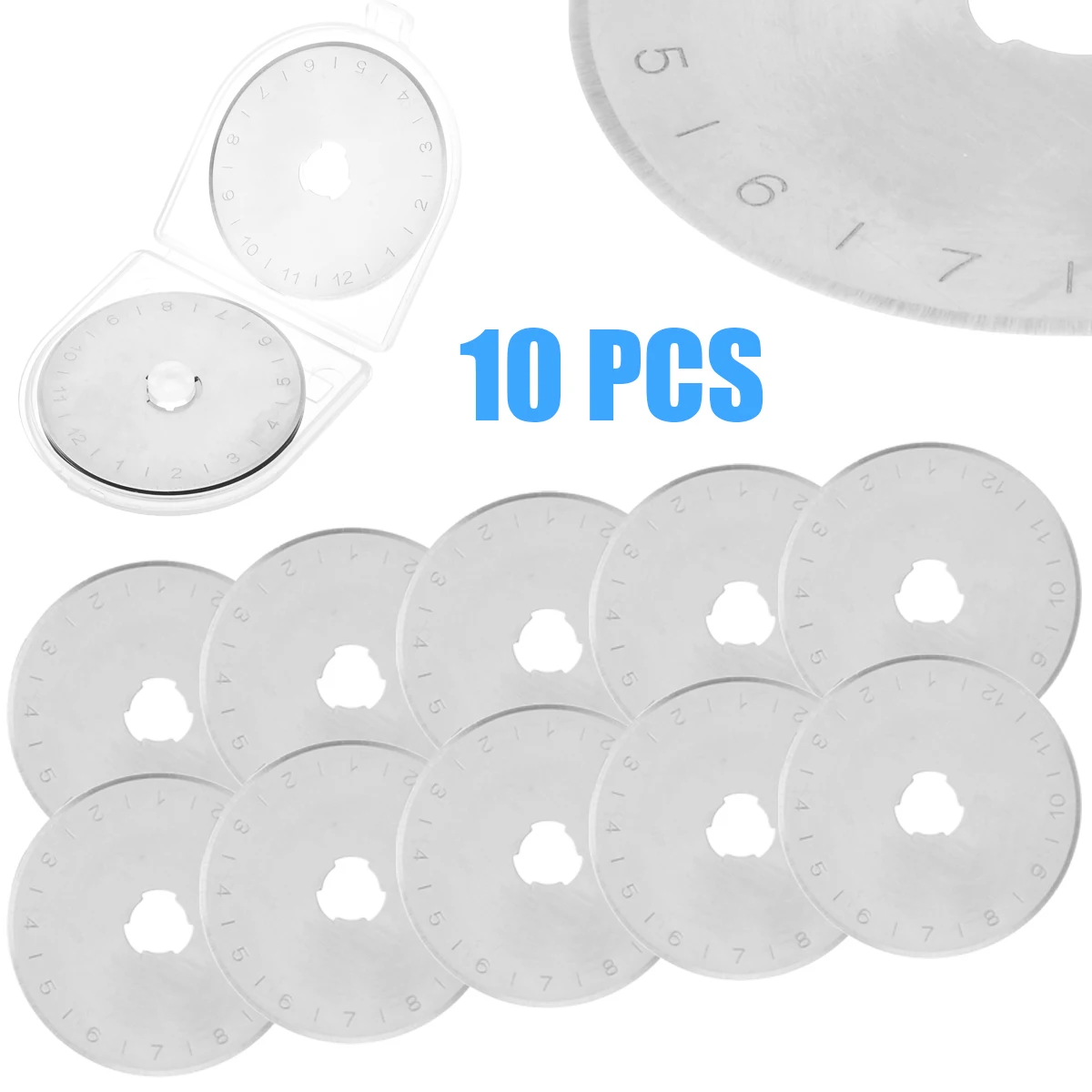 10pcs 45mm Rotary Cutter Blades with Scale Patchwork Fabric Leather Craft Circular Paper Colth Cut Refill Sewing Quilting