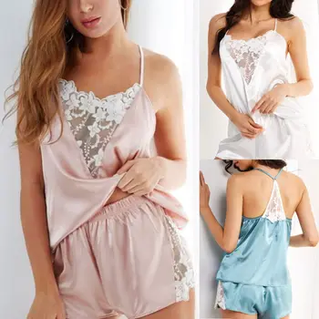 

US Women Sexy Satin Lace Sleepwear Babydoll Lingerie Nightdress Pajamas Set