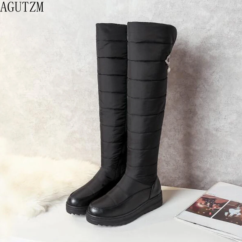 

Russia winter boots women warm knee high boots round toe down fur ladies fashion thigh snow boots shoes waterproof botas v556