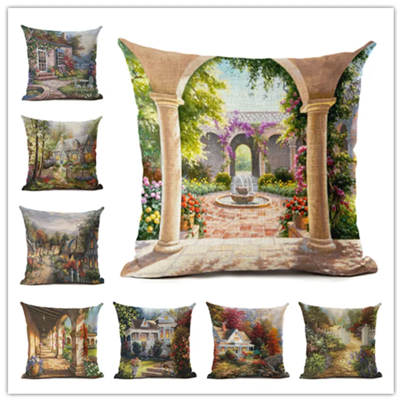 

Hot Selling Forest House Linen Cotton Square Retro Floral Home Decor Throw Pillow Cushion Cover Cojines