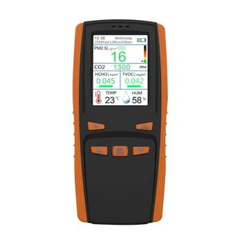 

HCHO CO2 Gas Detector Carbon Dioxide Formaldehyde PM 2.5 TVOC Home Handheld LCD Display AQI Air Quality Detector Dust