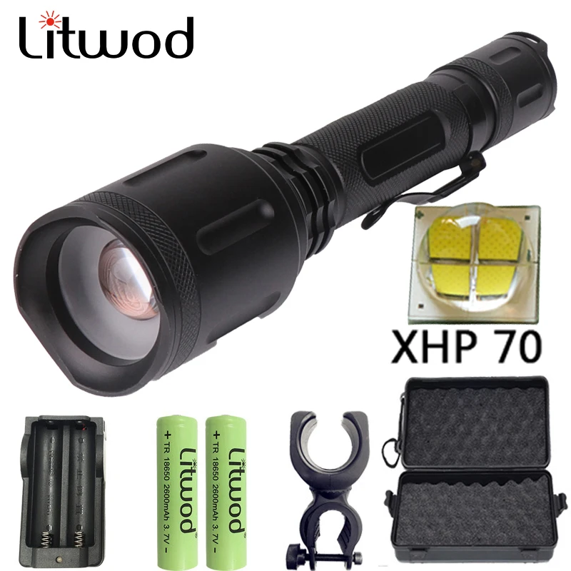 Litwod Z301262 XHP70 powerful LED flashlight torch 20000LM Zoom Tactical defense daylight flashlight Lantern for hunting light