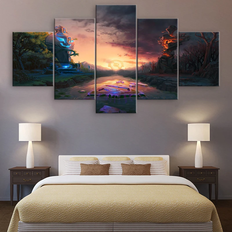

5 Pieces Canvas Painting Artwork Dota 2 Map Printed Poster Home Decor For Living Room Game Pictures Wall Art Cuadros Framework