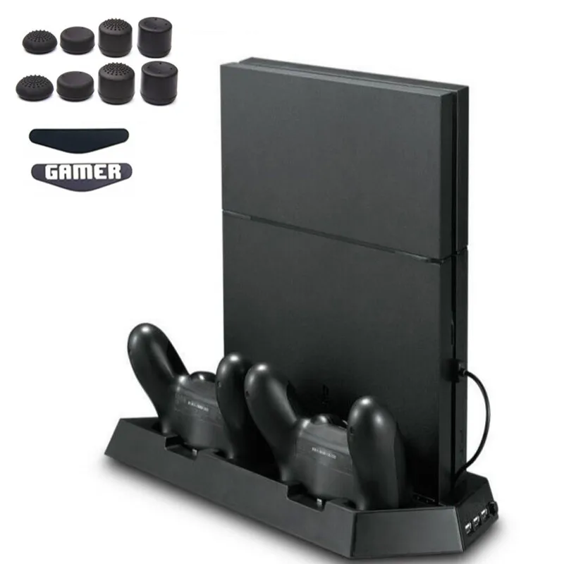 PS4 тонкий вентилятор вертикальная подставка двойной охлаждения Cooler теплоотвода контроллер зарядная станция 3 дополнительных USB для Playstation 4