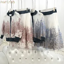 Tracksuits Limited Full 2017 New Dress Suit Heavy Coat + Fluffy Yarn Three-dimensional Flower Skirt Fashion Ladies 2 Female