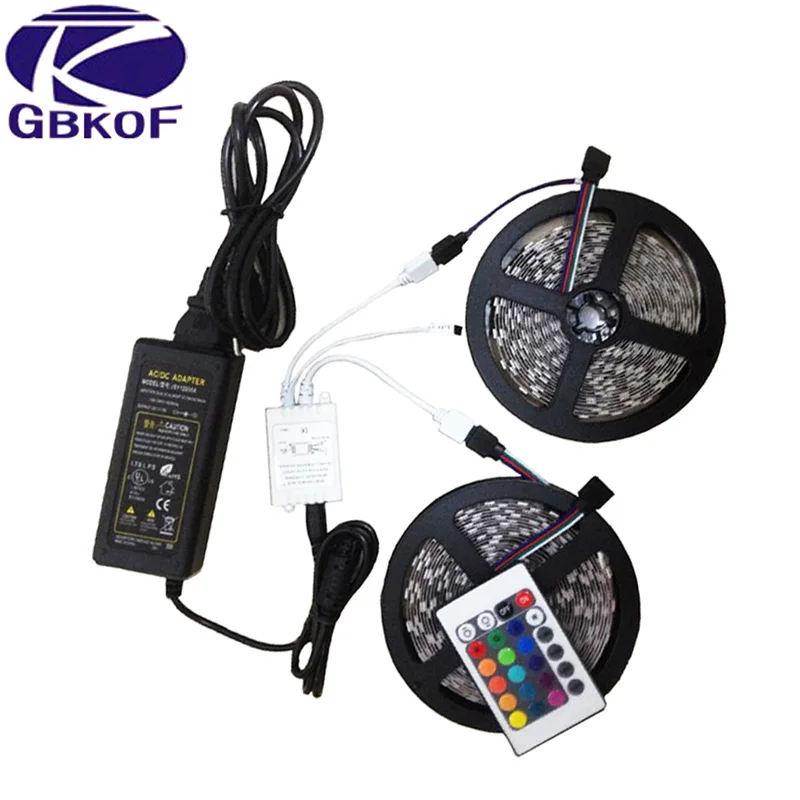 

10M 5050 RGB LED strip waterproof non waterproof led light 60leds/m rgb diode ribbon with 24keys Remote Control+6A Power adapter