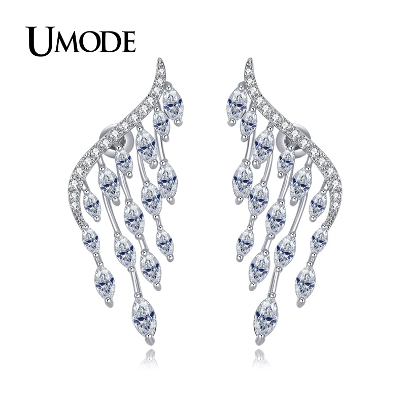 UMODE Brand Crystal Post Stud Earrings For Women Fashion Jewelry White Gold Color Brincos Bijoux Female Gift Hot Sale AUE0213