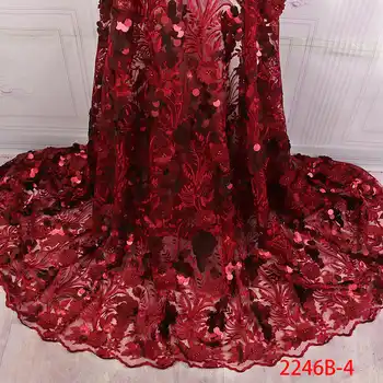 African Sequins Lace Fabric 2019 Nigerian French Tulle Lace with Sequins Embroidery Lace Fabric for Dress APW2246B