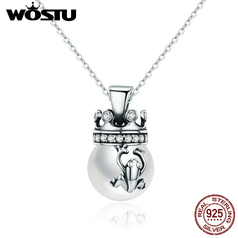 

WOSTU Top Sale 925 Sterling Silver The Frog Prince Pearl Pendant Necklace For Women Fashion Brand Silver Jewelry Gift CQN198