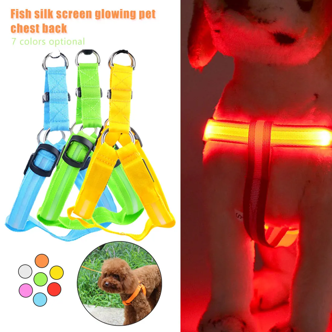 High Quality Pet Dog Harness Luminous Fluorescent Nylon LED Collars Safety That Light Up Dog