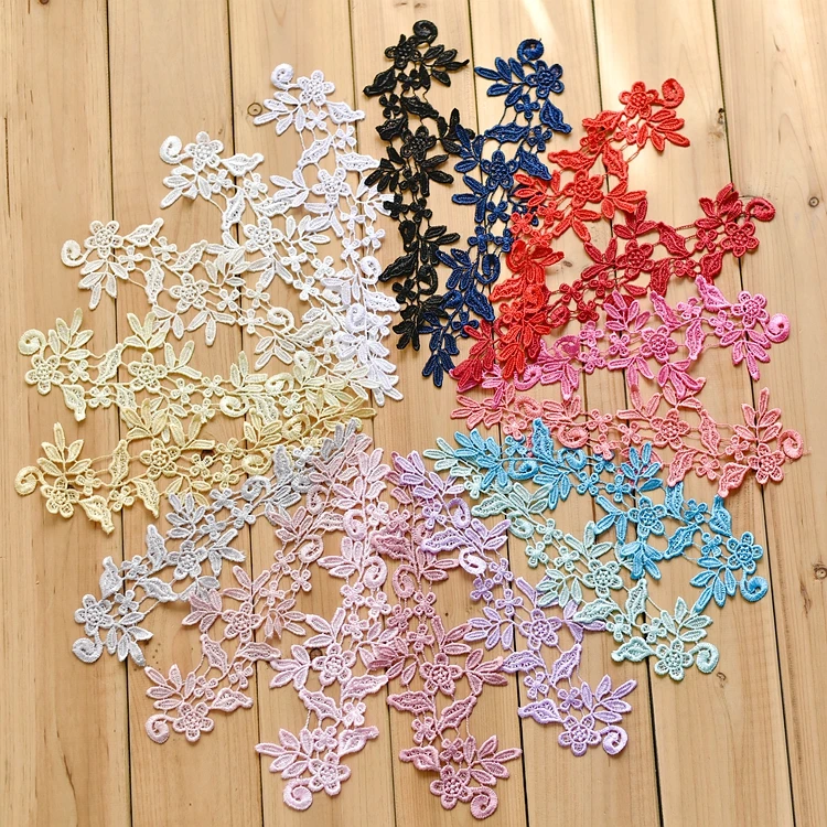 

Water-soluble embroidery flower collar lace applique with colors for wedding dress decorative