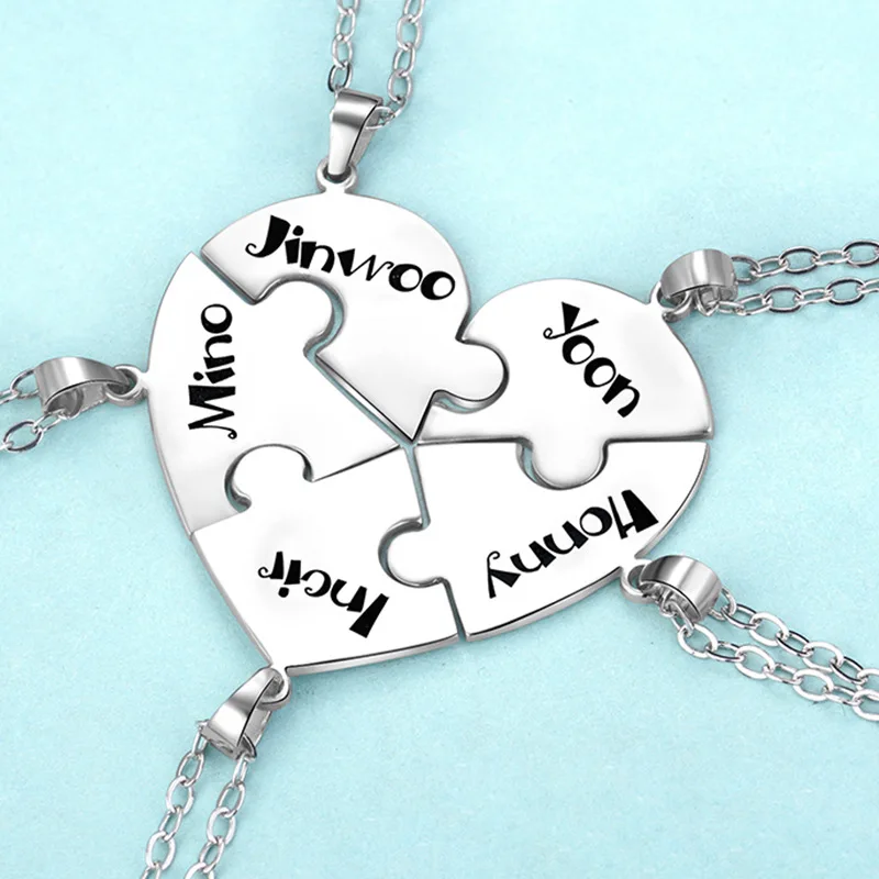 

S925 Silver DIY Puzzle Pendant Necklaces Set Friendship Customize Name Necklace Lover Pendant Couple Graduation Jewelry Dropship
