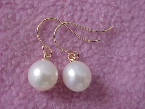 

PERFECT ROUND WHITE 9-10MM AAA SOUTH SEA PEARL DANGLE EARRING 14k/20 YELLOW GOLD