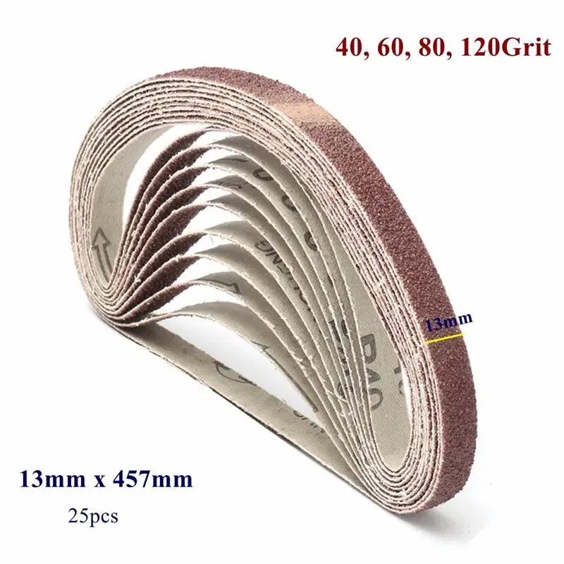 25 шт шлифовальные Ремни 13x457 мм 40/60/80/120 Грит для Мощность файл Sander для шлифовки и полировки Sander инструменты