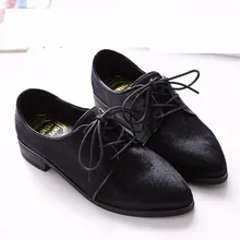 horsehair women casual shoes pointed toe british style oxford lady loafer shoes walking outdoor shoes black