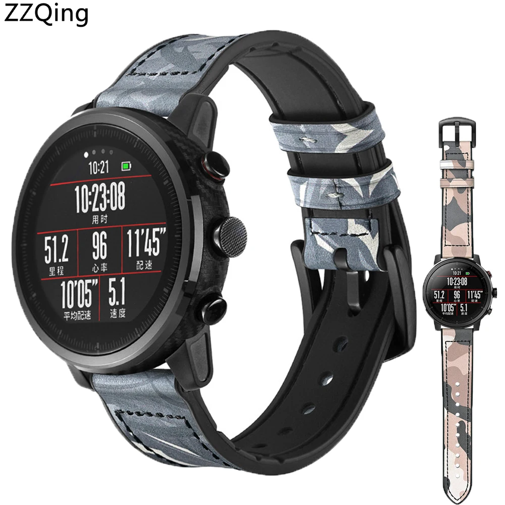 Новый Камуфляжный кожаный + Силиконовый ремешок для Xiaomi Huami Amazfit Pace 2 Stratos Смарт