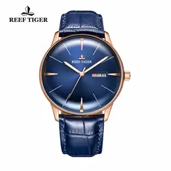 Новый Риф Тигр/RT мужская одежда часы выпуклая линза розовое золото синий циферблат автоматические часы с Дата День RGA8238
