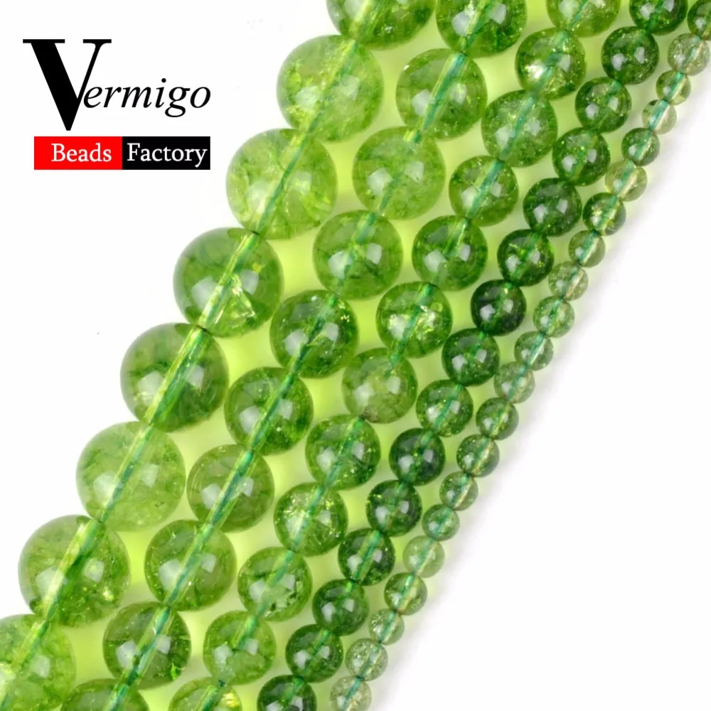 

Free Shipping Green Peridot Crystal Beads Natural Stone Olive Quartz Round Loose Beads For Jewelry Making Diy Bracelet 15"Pearl