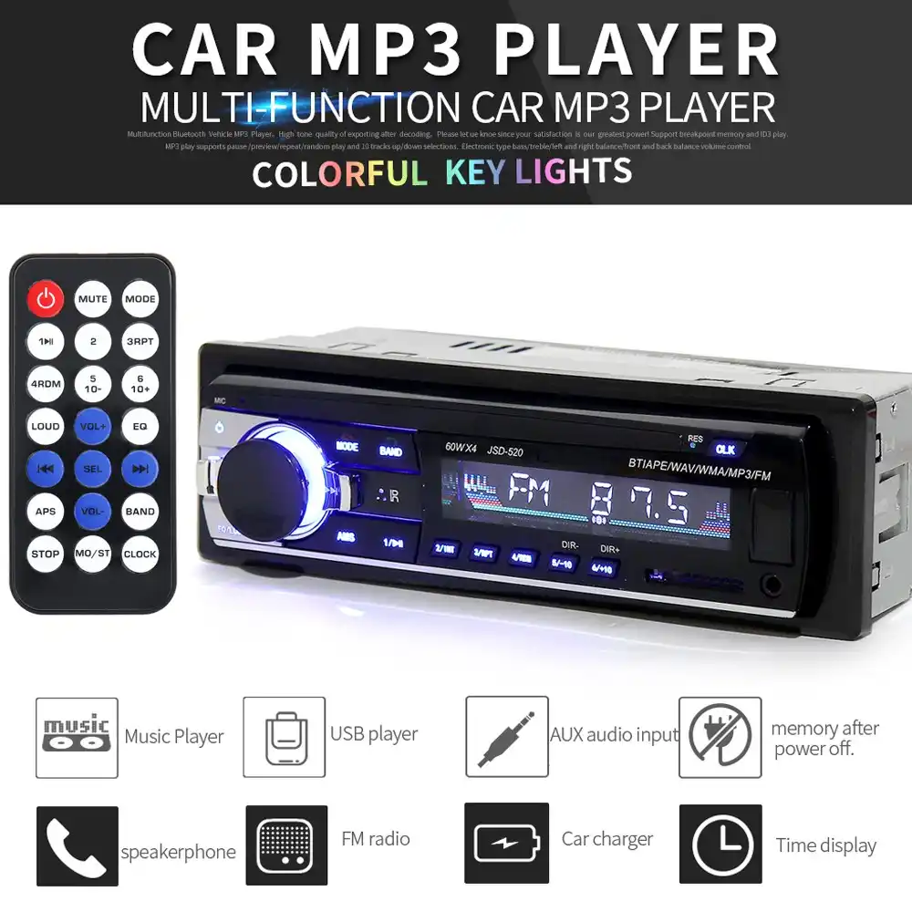 12 V Bluetooth カーステレオライドウ自動ライドウ Fm Aux 入力 Mp3 オーディオプレーヤー受信機 Usb Sk Iso ポート Jsd 5 車の自動車音楽プレーヤー 車 ラジオ Aliexpress
